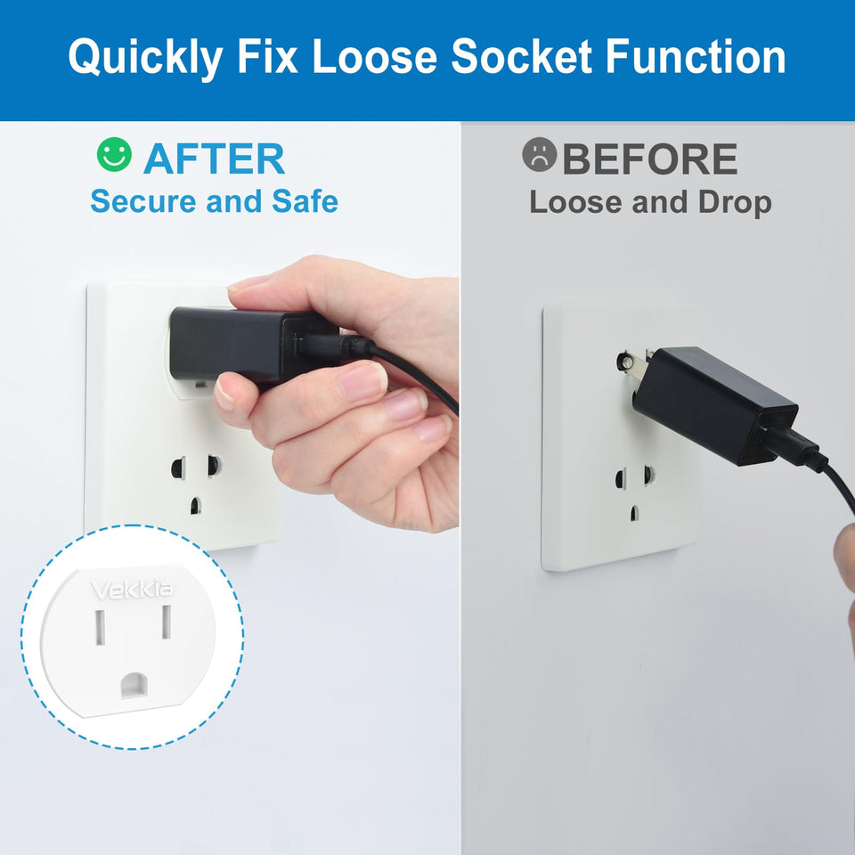 Vekkia Loose Outlet Fix Plug Spacers, Keep Your Loose Socket Jack Snug for Power Plug,Plug Fixer Stickers Prevent Extender, Adapter from Falling Out Easily or Cutting Off Electricity