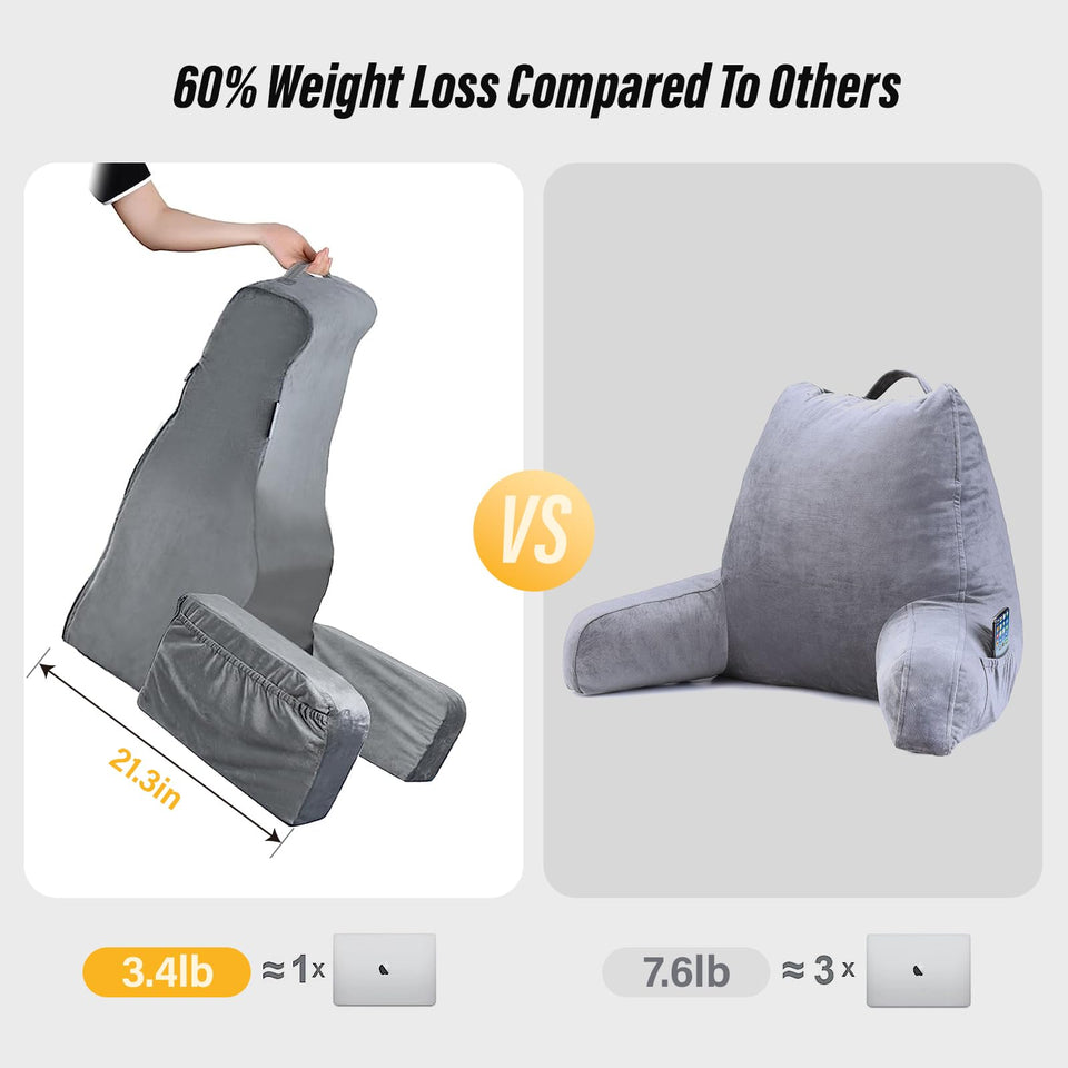 Vekkia Lightweight Bed Reading Pillow, Back Support Pillow for Sitting up in Bed, New Rest Chair Pillow for Relaxing, Reading, or Watching TV - College Dorm Room Essentials
