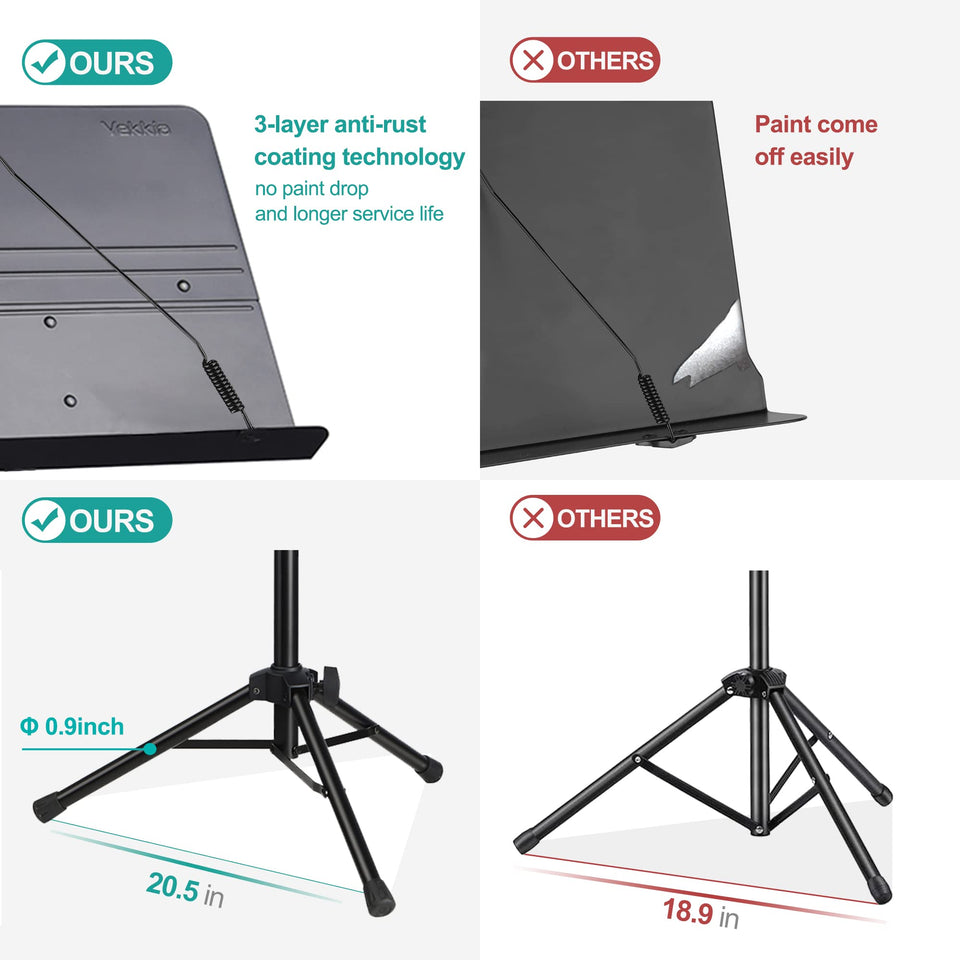 Vekkia Sheet Music Stand-Professional Portable Music Stand with Carrying Bag,Folding Adjustable Music Holder,Super Sturdy suitable for Instrumental Performance & Band & Travel