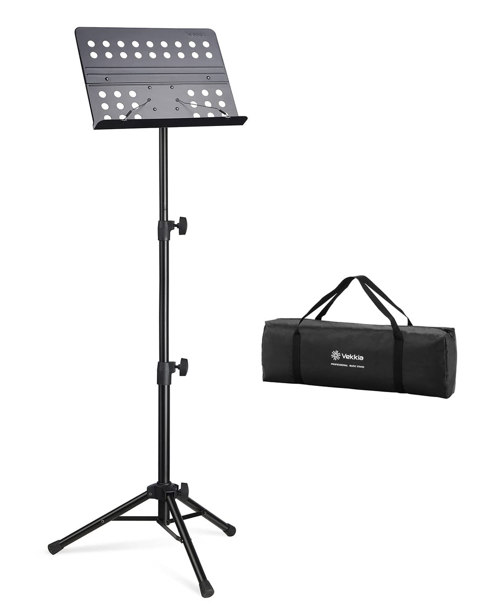 Vekkia Sheet Music Stand-Metal Professional Portable Perforated Music Stand with Carrying Bag,Folding Adjustable Music Holder,Super Sturdy suitable for Instrumental Performance & Band & Travel
