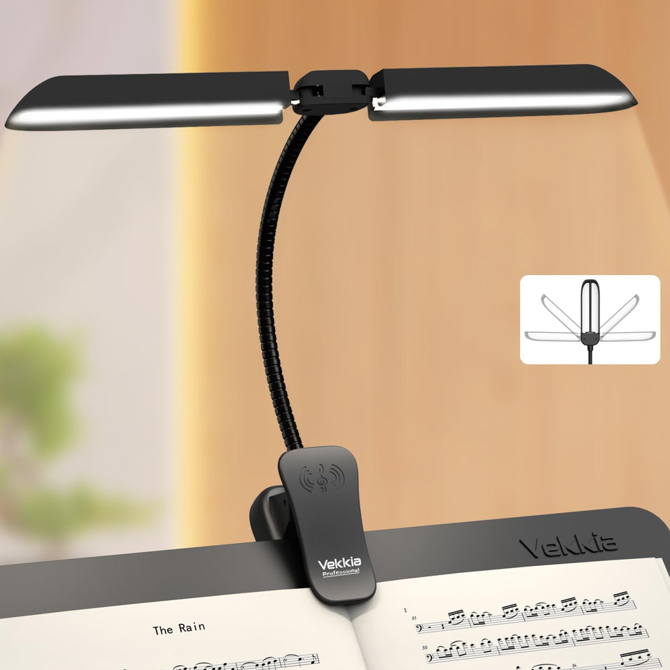 Vekkia 64 Led Rechargeable Music Stand Light, Folding Clip On Piano Lamp, Portable Professional 5 Brightness×3 Color Temperature, Perfect for Grand Piano, Book Reading