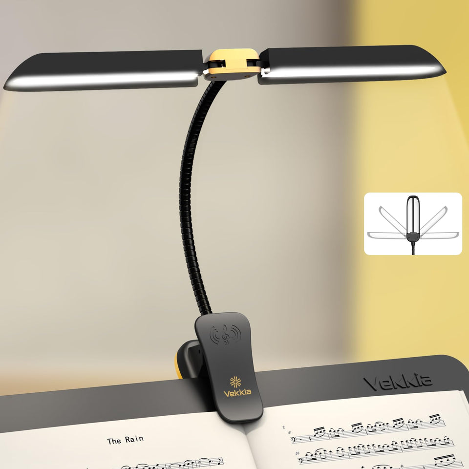 Vekkia Folding Music Stand Light, Portable 42 Led Rechargeable Super Bright Clip On Piano Lamp, Professional 5 Brightness×3 Color Temperature, Perfect for Grand Piano, Book Reading