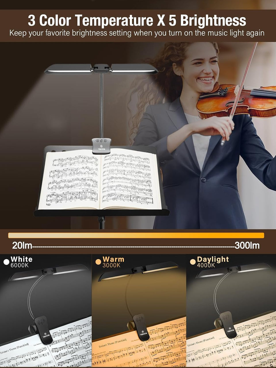 Vekkia 64 Led Rechargeable Music Stand Light, Folding Clip On Piano Lamp, Portable Professional 5 Brightness×3 Color Temperature, Perfect for Grand Piano, Book Reading