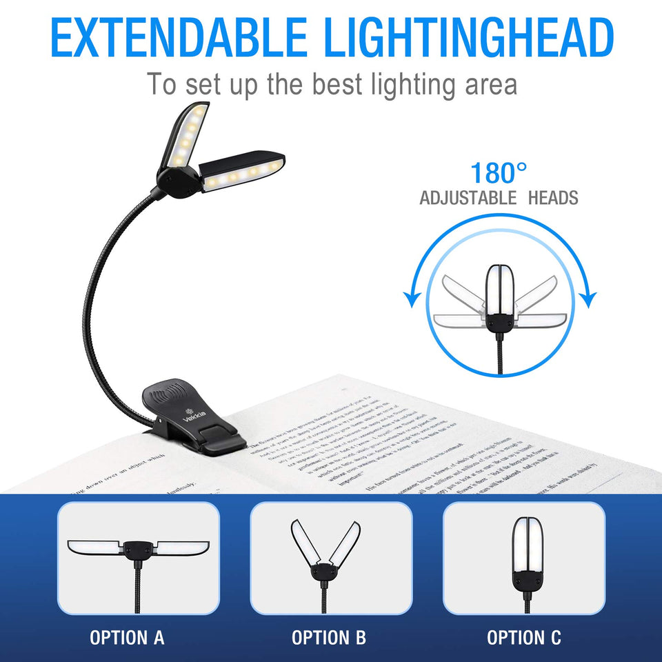Vekkia 14 LED Book Light with Charger & Travel Case, Cover Both Page, Warm/White Reading Light with Clamp, Lightweight Eye Care Book Light, Perfect for Book Lovers