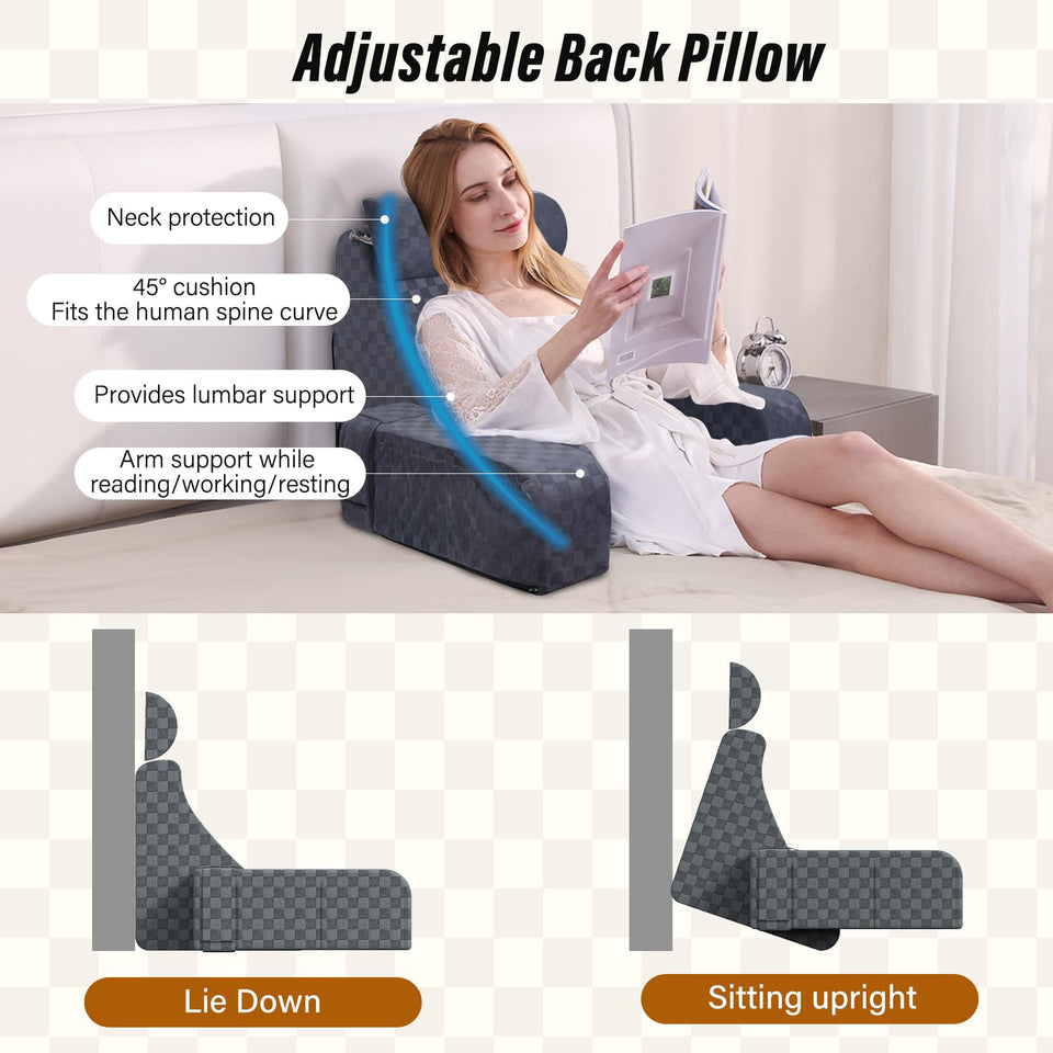 Vekkia Reading-Pillow for Sitting in Bed Adult,Back-Pillow for Bed Sitting Up,Back Rest Pillow with Arms Rest/Bed Chair Pillow for Bed, Reading or Watching TV -19in