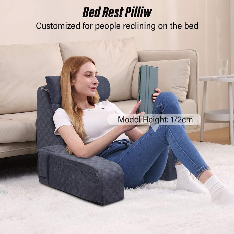 Vekkia Reading-Pillow for Sitting in Bed Adult,Back-Pillow for Bed Sitting Up,Back Rest Pillow with Arms Rest/Bed Chair Pillow for Bed, Reading or Watching TV -19in