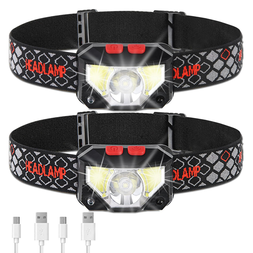 Vekkia Bright Led-Headlamp-Rechargeable, 2-Pack Waterproof-Motion-Sensor-Headlight,White Red LED Head Lamp, Head-Flashlight for Adults, 8 Modes Head Light for Running,Fishing,Hiking,Camping-Essentials