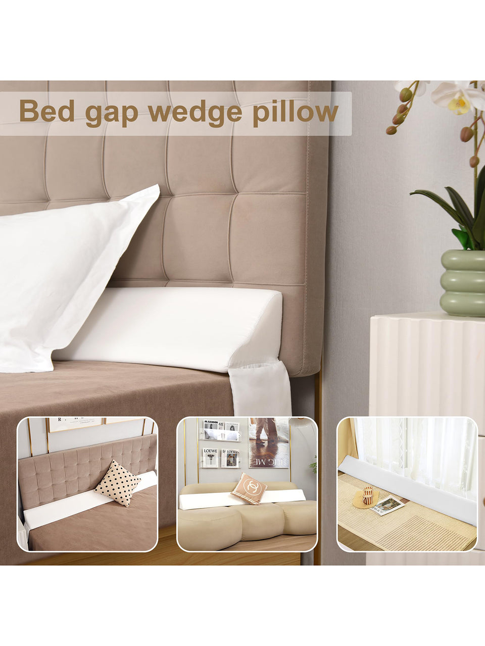 Vekkia Bed Wedge Gap Filler Pillow King/Mattress Wedge Gap Filler/Headboard Pillow/Bed Gap Filler Used for Close The Gap (0-3.5") Between Headboard and Mattress