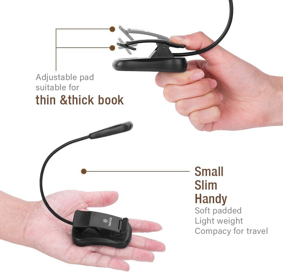 Vekkia 3000K Warm LED Rechargeable Book Light, Book Lights for Reading at Night, 3 Brightness, Up to 80 Hours, Lightweight, Perfect for Readers