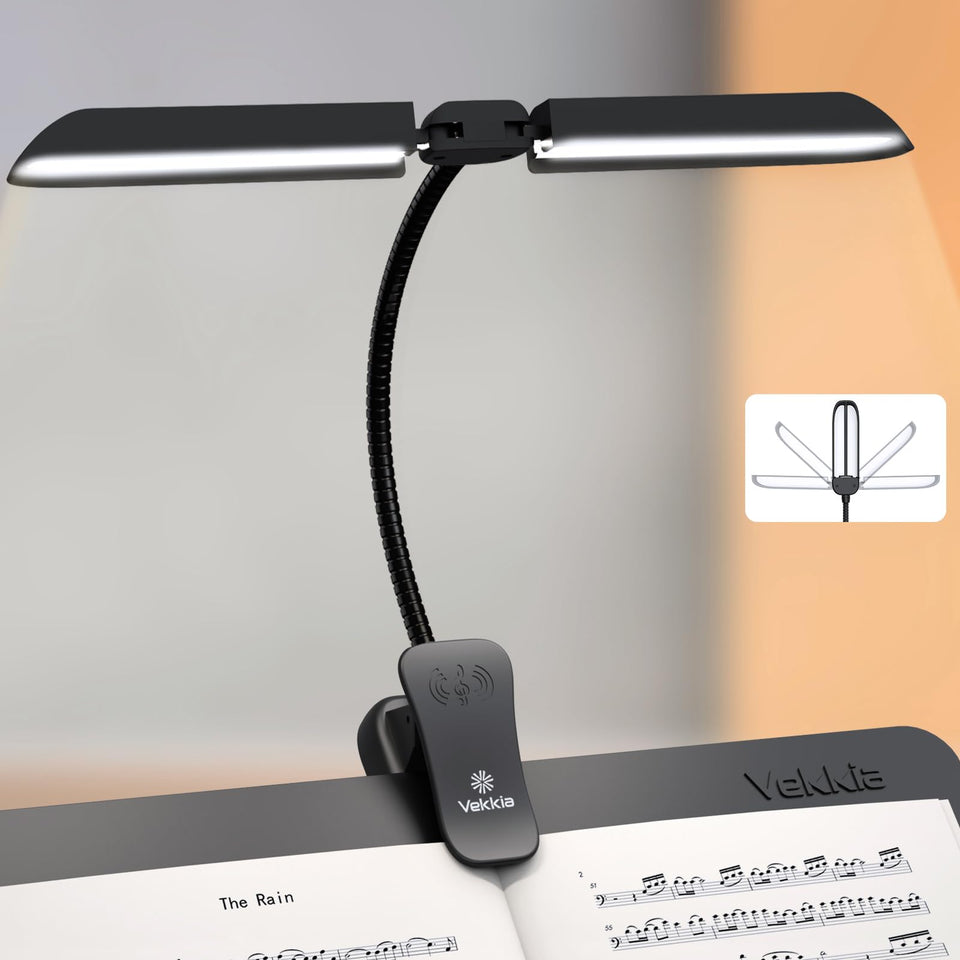 Vekkia Folding Music Stand Light, Portable 42 Led Rechargeable Super Bright Clip On Piano Lamp, Professional 5 Brightness×3 Color Temperature, Perfect for Grand Piano, Book Reading