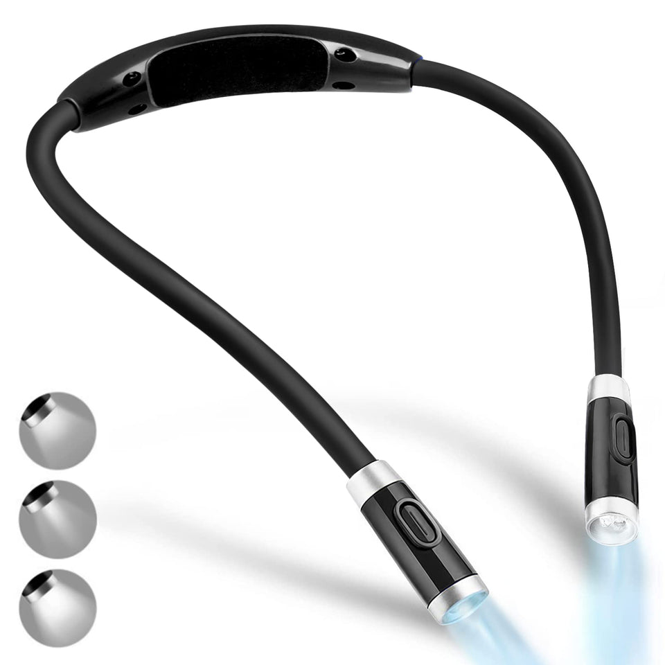 Vekkia Rechargeable LED Neck Reading Light, Book Lights for Reading in Bed, 3 Brightness Levels, Flexible Soft Silicone Arms Comfortable Wear, Long Lasting. Perfect for Readers, Craft & Knitting