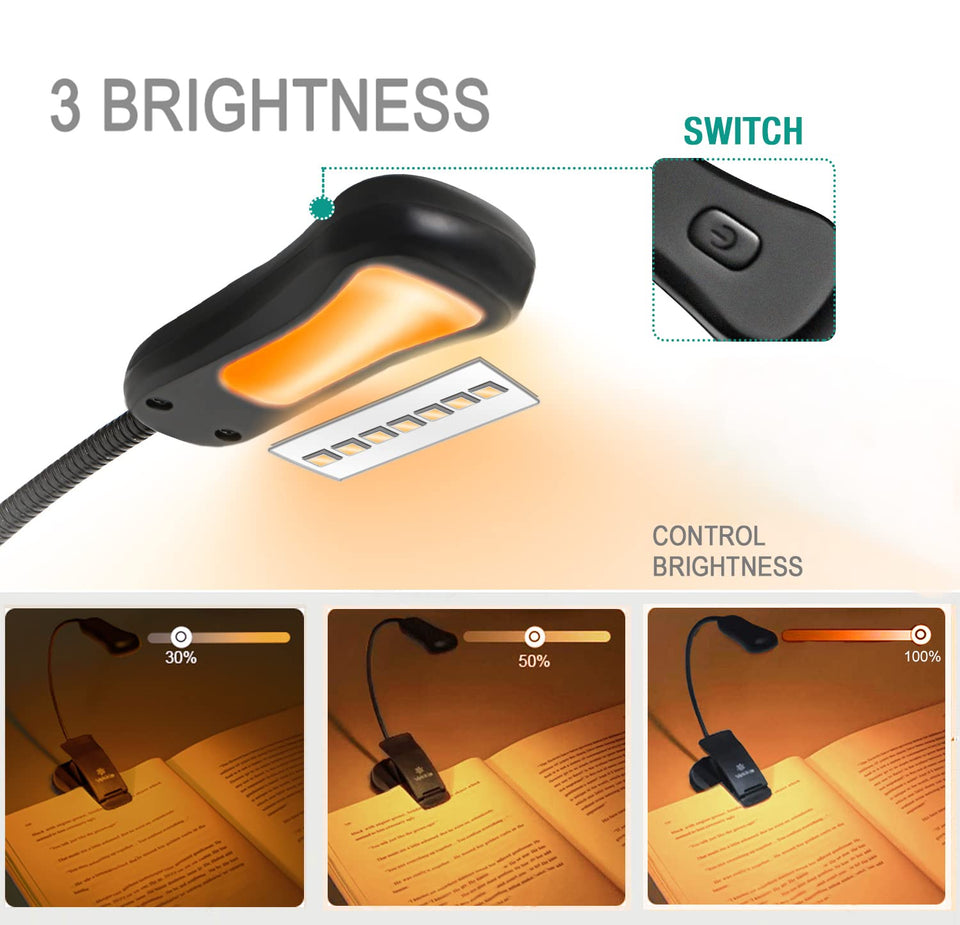 Vekkia Amber Rechargeable 7 Led Eye-Care Book Light,Blue Light Blocking Reading Light,3 Levels,1600K for Strain-Free, Healthy Eyes.Up to 70 Hours Reading for Bookworms