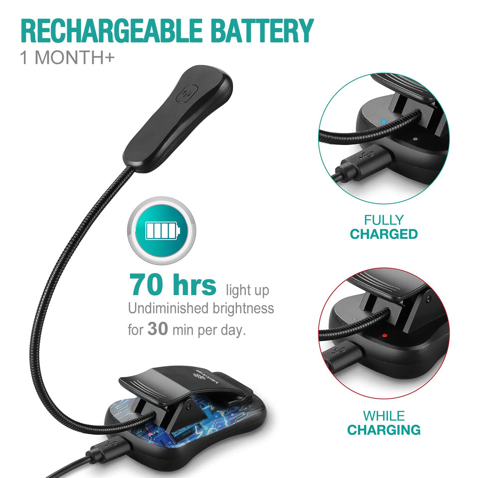 Vekkia Amber Rechargeable 7 Led Eye-Care Book Light,Blue Light Blocking Reading Light,3 Levels,1600K for Strain-Free, Healthy Eyes.Up to 70 Hours Reading for Bookworms