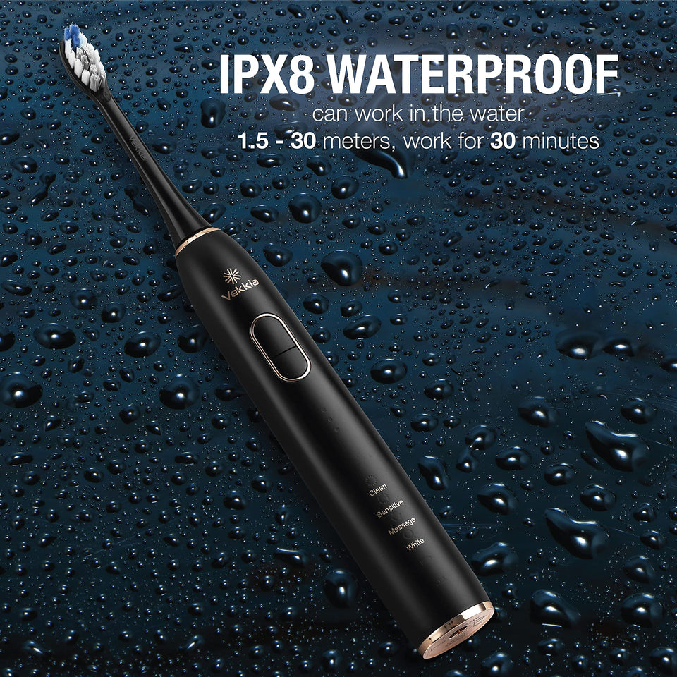 Vekkia Electric Toothbrush, Sonic Cleaning Rechargeable Toothbrush with Timer, Pressure Sensor, 4 Modes, 4 Brush Heads, Charge Lasts for 180 Days, Best Toothbrush for Adults