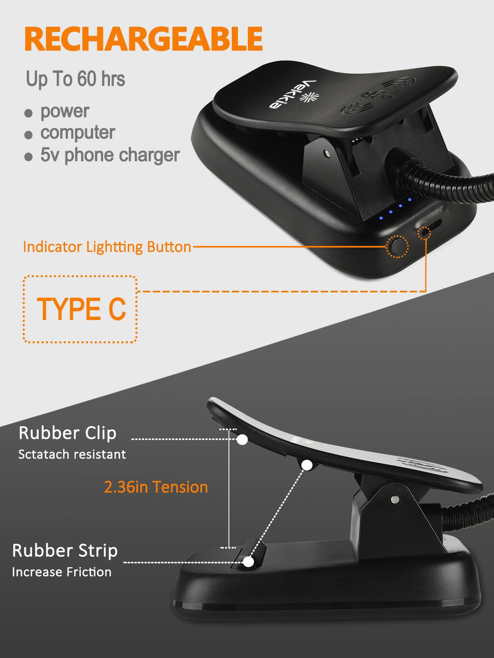 Vekkia Folding Music Stand Light, Portable 42 Led Rechargeable Super Bright Clip On Piano Lamp, Professional 5 Brightness×3 Color Temperature, Perfect for Grand Piano, Book Reading