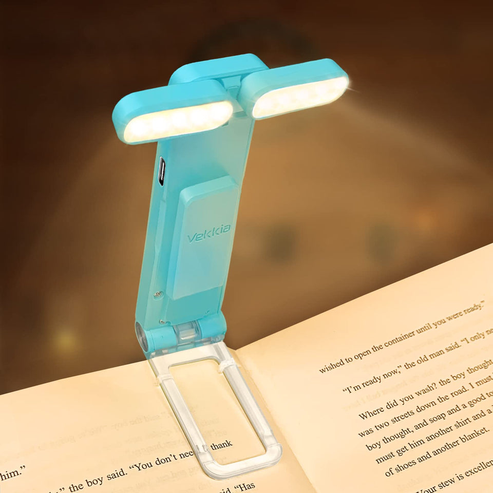 Vekkia 10 LED USB Rechargeable Book Light for Reading in Bed, Portable Clip-on LED Reading Light, Bookmark Lamp with 3 Colors & 5 Brightness, Perfect for Book Lovers