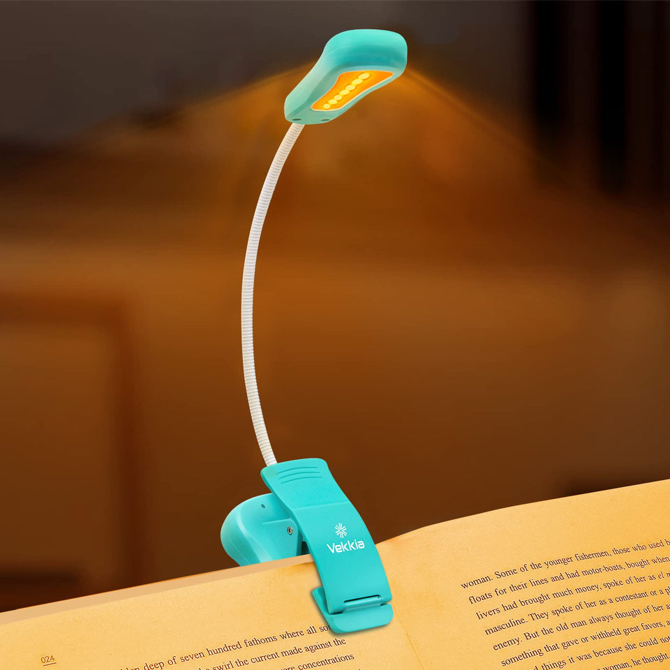Vekkia Amber Rechargeable 7 Led Eye-Care Book Light,Blue Light Blocking Reading Light,3 Levels,1600K for Strain-Free, Healthy Eyes.Up to 70 Hours Reading for Bookworms