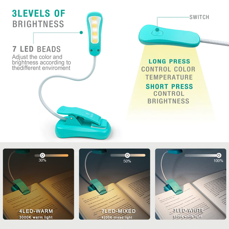 Vekkia Rechargeable Book Light for Reading in Bed, 3 Color x 3 Brightness, Lightweight Reading Light, Up to 70 Hours Lighting, Perfect for Readers, Travel