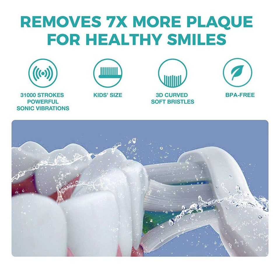 Vekkia Sonic Rechargeable Kids Electric Toothbrush, 3 Modes with Memory, Fun & Easy Cleaning, 24000 Strokes, IPX7 Waterproof, 2-Min Timer for Age 5+, 4 Soft Bristles