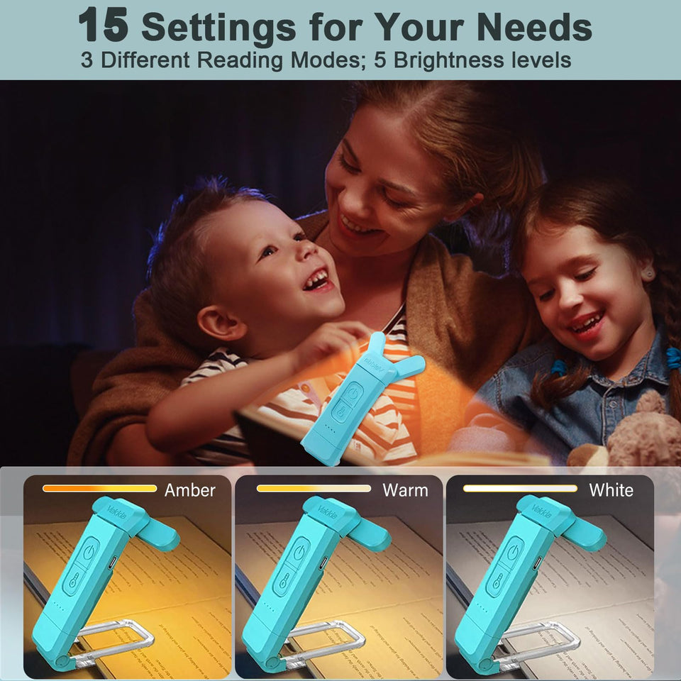 Vekkia 10 LED USB Rechargeable Book Light for Reading in Bed, Portable Clip-on LED Reading Light, Bookmark Lamp with 3 Colors & 5 Brightness, Perfect for Book Lovers