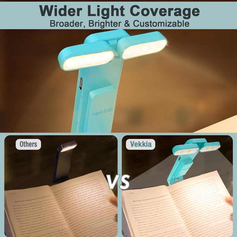 Vekkia 10 LED USB Rechargeable Book Light for Reading in Bed, Portable Clip-on LED Reading Light, Bookmark Lamp with 3 Colors & 5 Brightness, Perfect for Book Lovers