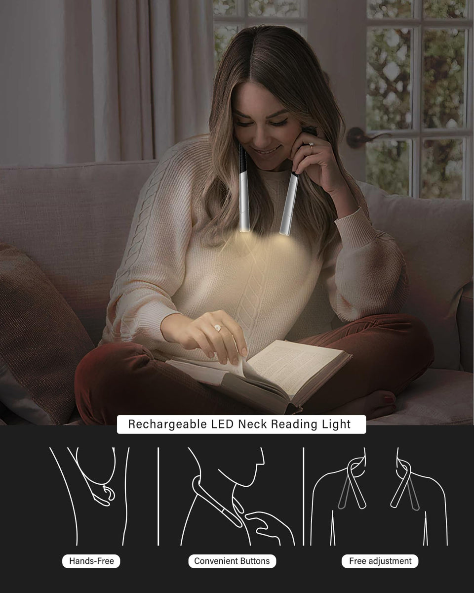 Vekkia Reading Light, Retractable Neck Light, Reading Lights for Books in Bed, 2 Color&5 Brightness, Rechargeable, Long Lasting, Perfect Book Lights for Reading at Night, Knitting,Crafting,Repairing