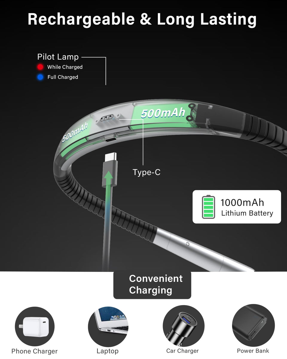 Vekkia Reading Light, Retractable Neck Light, Reading Lights for Books in Bed, 2 Color&5 Brightness, Rechargeable, Long Lasting, Perfect Book Lights for Reading at Night, Knitting,Crafting,Repairing
