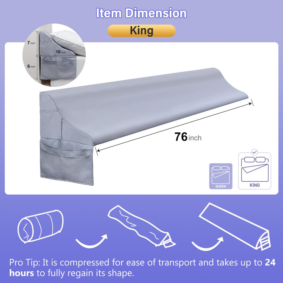 Vekkia King Size Bed Wedge Pillow for Headboard Gap, Mattress Gap Filler W/Big Pockets, Triangle Bloster Pillow, Bed Gap Filler to Close The Gap (0-6") Between Your Headboard and Mattress