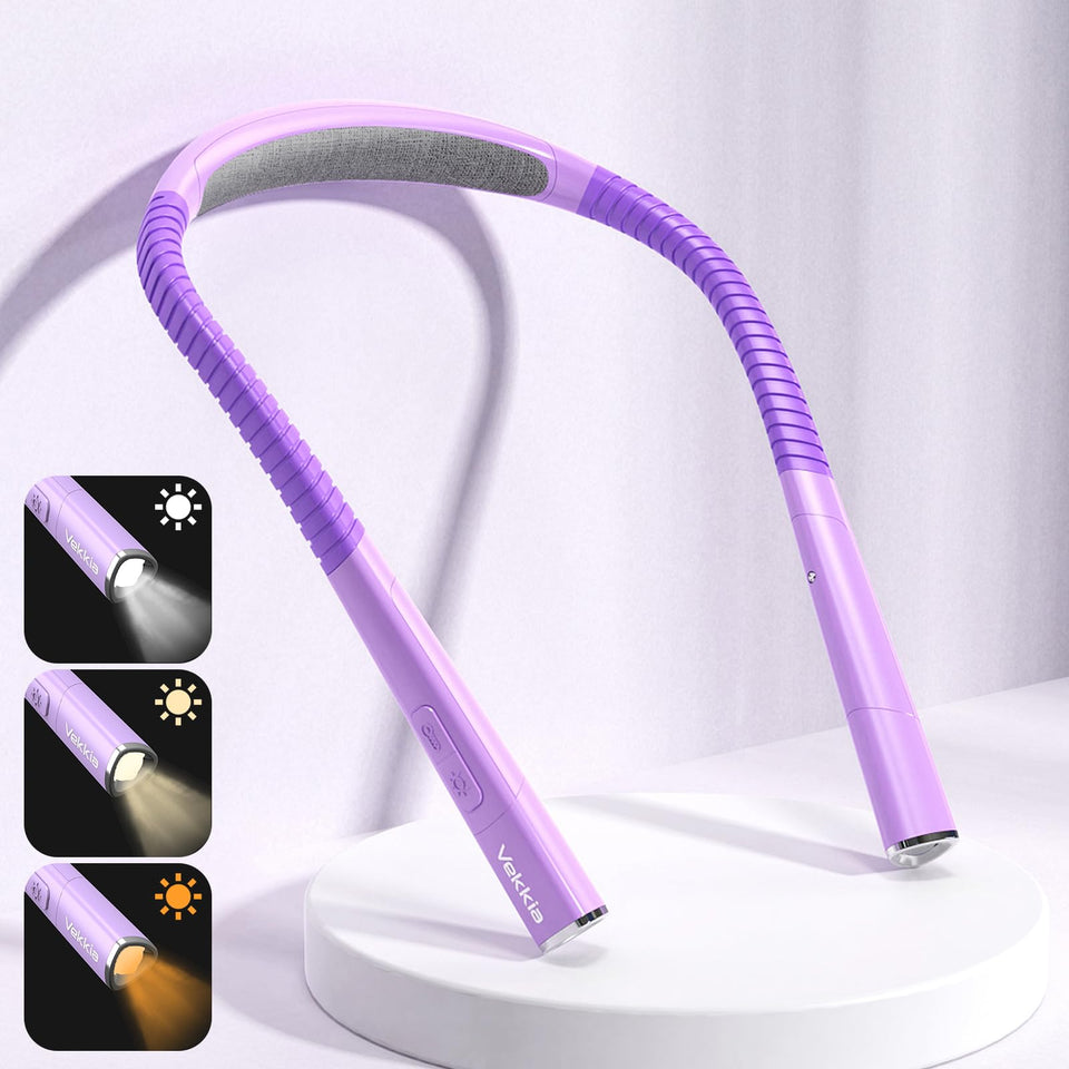 Vekkia The Newest Rechargeable LED Neck Reading Light, Book Light for Reading in Bed, 3 Colors & 5 Brightness Adjustable, Long Lasting. Perfect for Reading, Knitting, Camping & Repairing