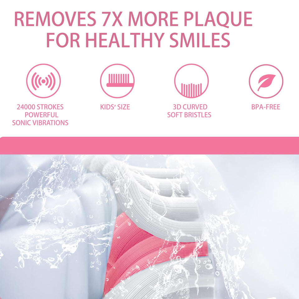 Vekkia Kids Electric Toothbrushes, Kids Toothbrush with 3 Modes and 2-Min Time for Age 3+, IPX7 Waterproof, 4 Soft Bristles