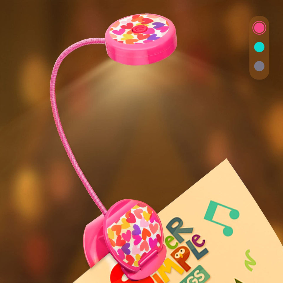 Vekkia Cute Rechargeable Book Light, Eye-Care Clip on Reading Lights for Reading in Bed, 3 Colors & 3 Brightness, 1.8oz Light Weight, Up to 40 Hours Reading, Great Gifts for Kids & Readers