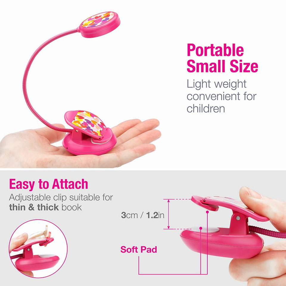 Vekkia Cute Rechargeable Book Light, Eye-Care Clip on Reading Lights for Reading in Bed, 3 Colors & 3 Brightness, 1.8oz Light Weight, Up to 40 Hours Reading, Great Gifts for Kids & Readers