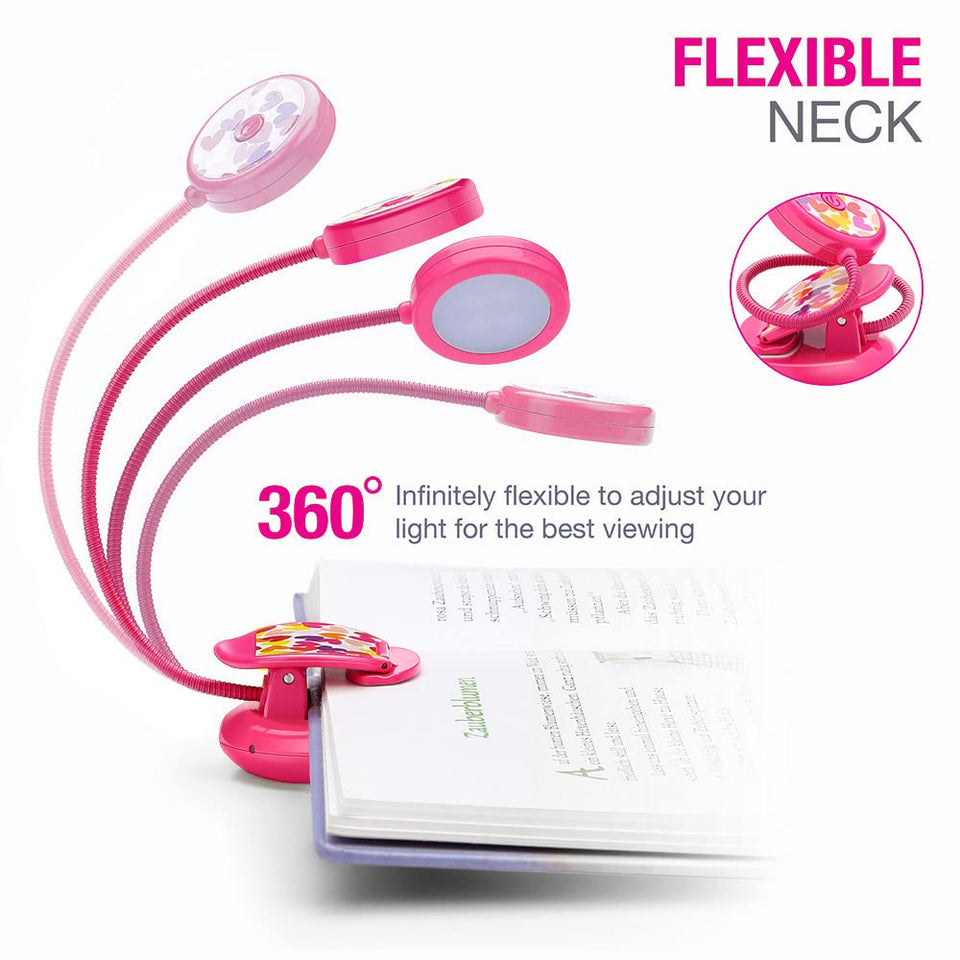Vekkia Cute Rechargeable Book Light, Eye-Care Clip on Reading Lights for Reading in Bed, 3 Colors & 3 Brightness, 1.8oz Light Weight, Up to 40 Hours Reading, Great Gifts for Kids & Readers