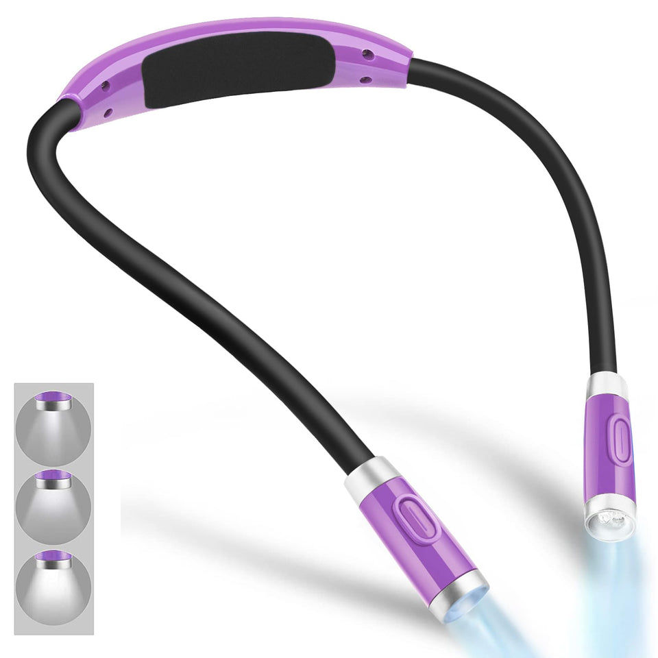 Vekkia Rechargeable LED Neck Reading Light, Book Lights for Reading in Bed, 3 Brightness Levels, Flexible Soft Silicone Arms Comfortable Wear, Long Lasting. Perfect for Readers, Craft & Knitting