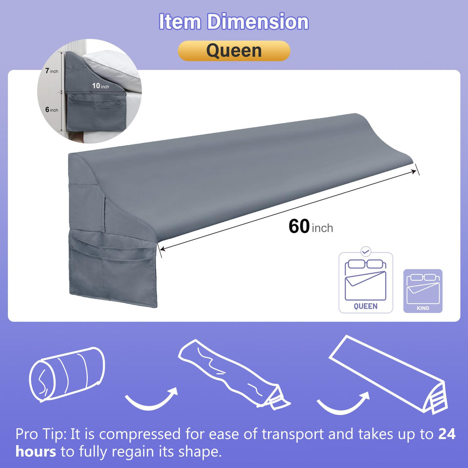 Vekkia Queen Size Bed Wedge Pillow for Headboard, Mattress Gap Filler, Bed Gap Filler,Triangle Bloster Pillow to Close The Gap (0-5.5") Between Your Headboard and Mattress