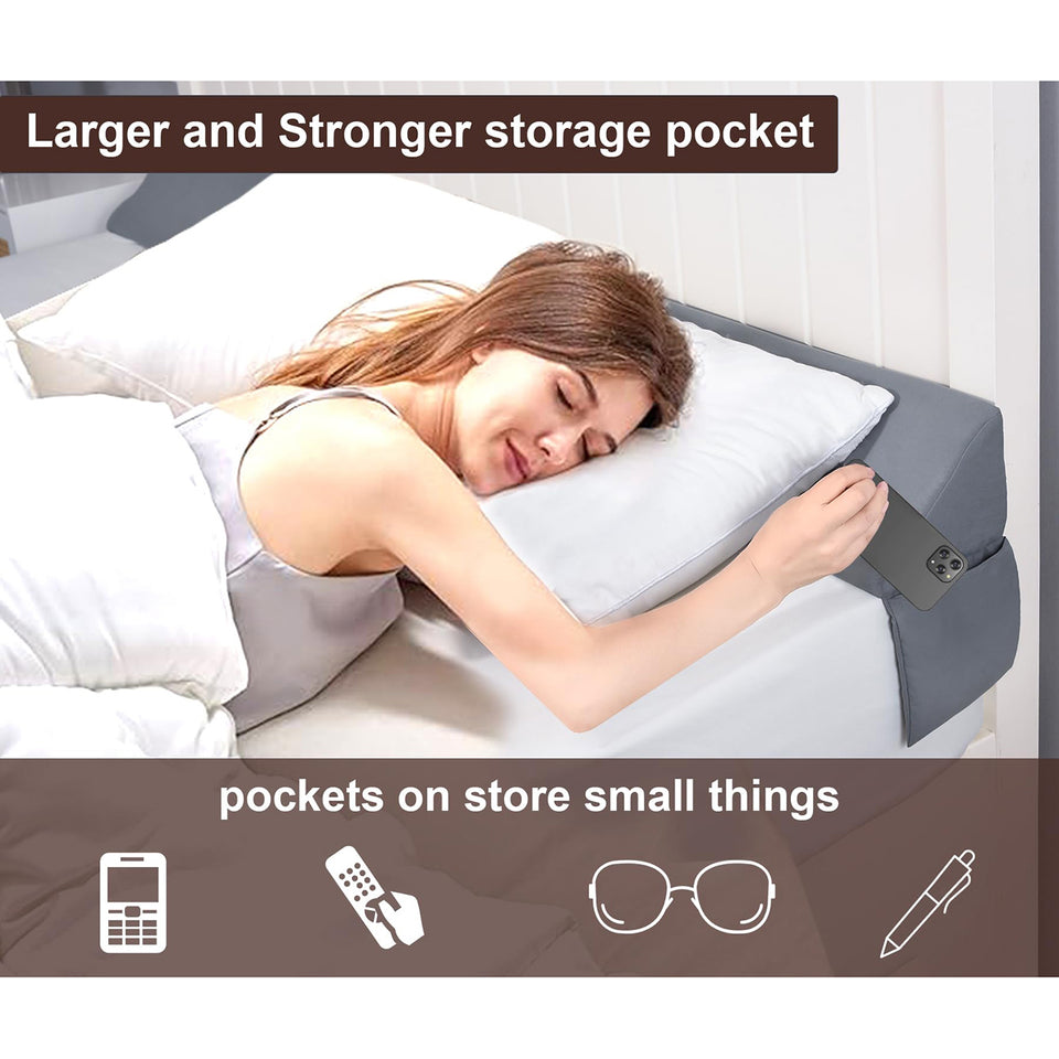 Vekkia Bed Wedge Pillow/Headboard Pillow/Foam Mattress Wedge,Bed Gap Filler to Close Gap (0-3.5") Between Headboard and Mattress