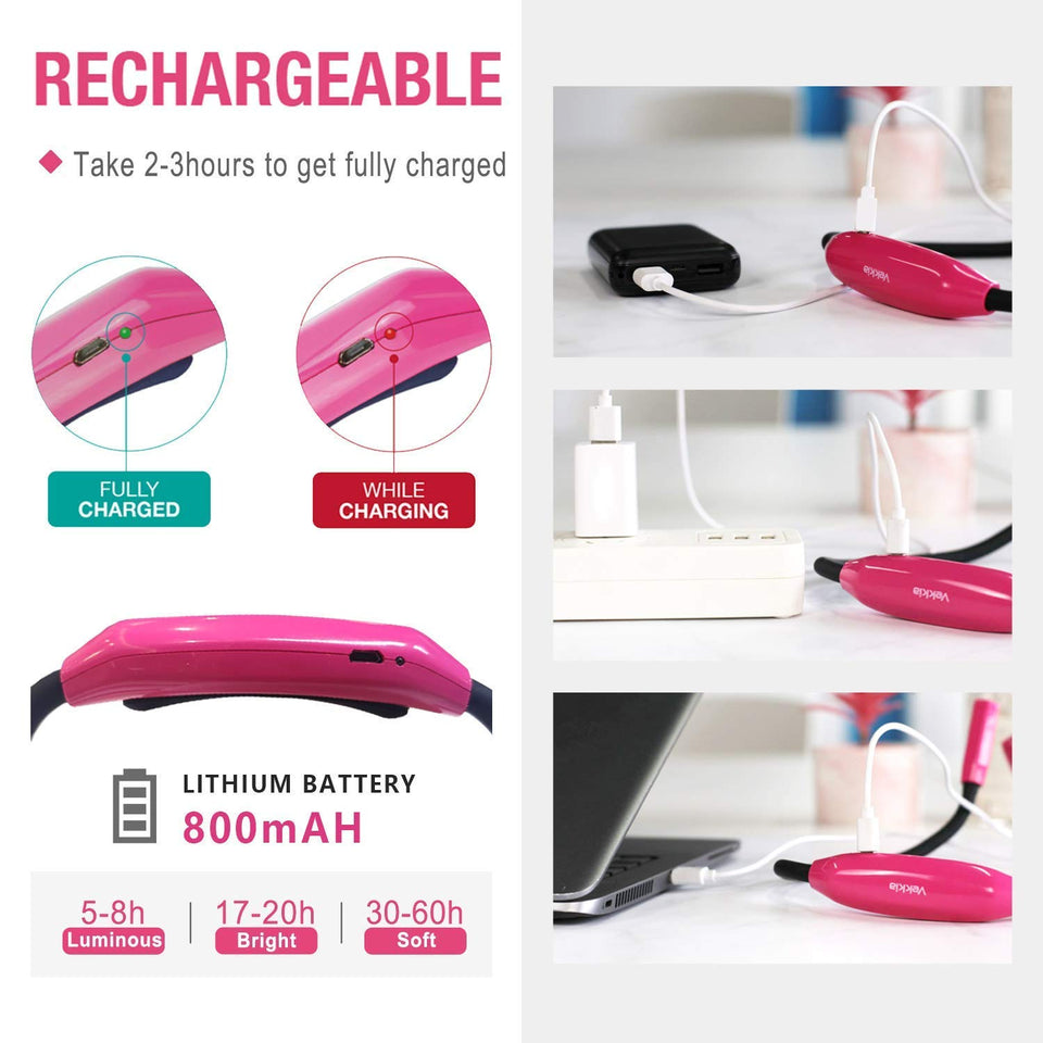 Vekkia Lightweight Neck Reading Light, Book Light for Reading in Bed, Neck Light for Knitting,3 Colors,9 Brightness,Rechargeable,Hand Free,Portable,Long Lasting,Suitable for Crocheting,Sewing,Craft