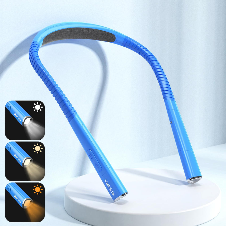 Vekkia The Newest Rechargeable LED Neck Reading Light, Book Light for Reading in Bed, 3 Colors & 5 Brightness Adjustable, Long Lasting. Perfect for Reading, Knitting, Camping & Repairing