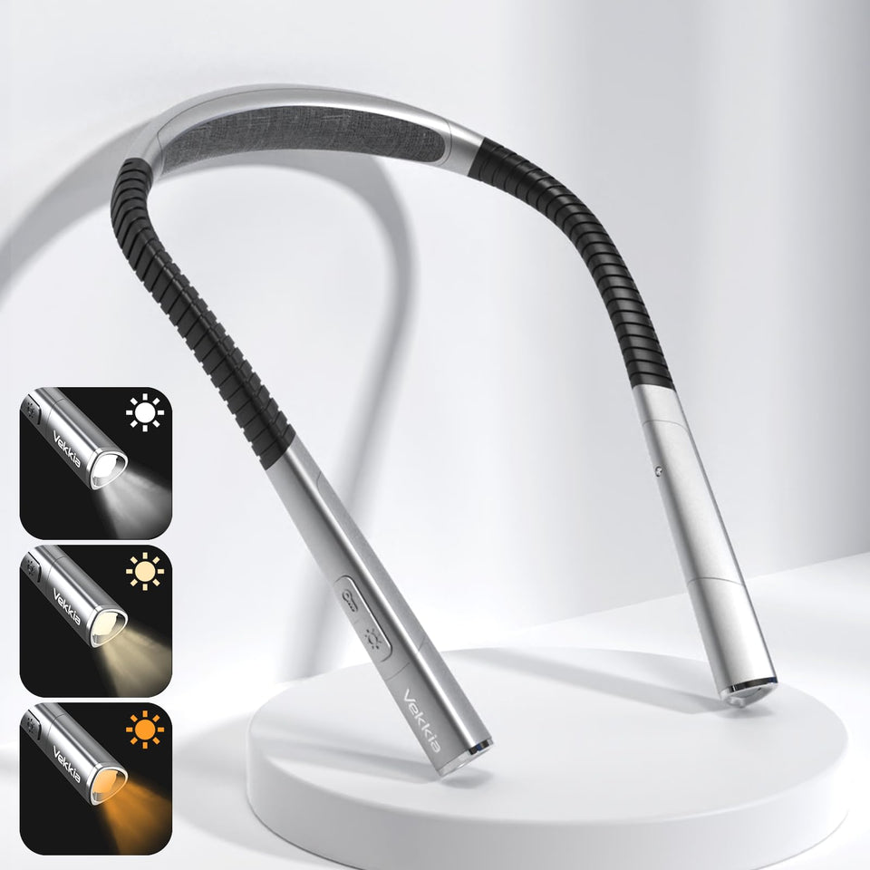 Vekkia The Newest Rechargeable LED Neck Reading Light, Book Light for Reading in Bed, 3 Colors & 5 Brightness Adjustable, Long Lasting. Perfect for Reading, Knitting, Camping & Repairing
