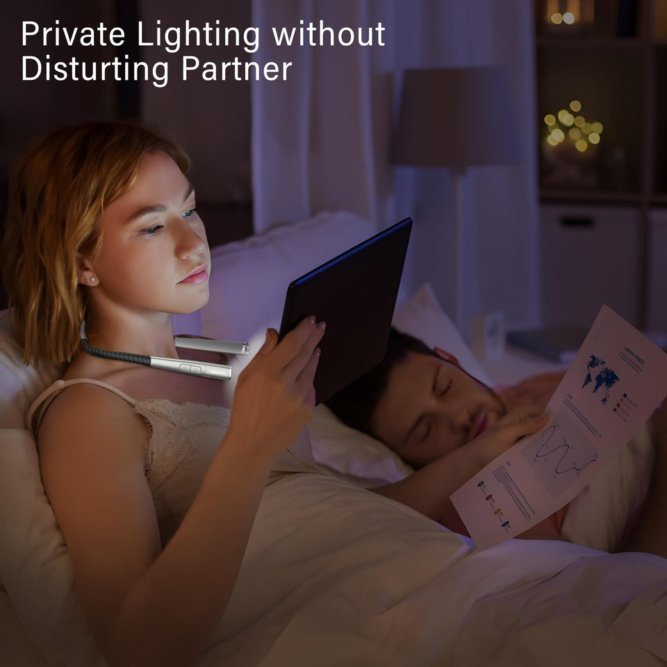 Vekkia The Newest Rechargeable LED Neck Reading Light, Book Light for Reading in Bed, 3 Colors & 5 Brightness Adjustable, Long Lasting. Perfect for Reading, Knitting, Camping & Repairing