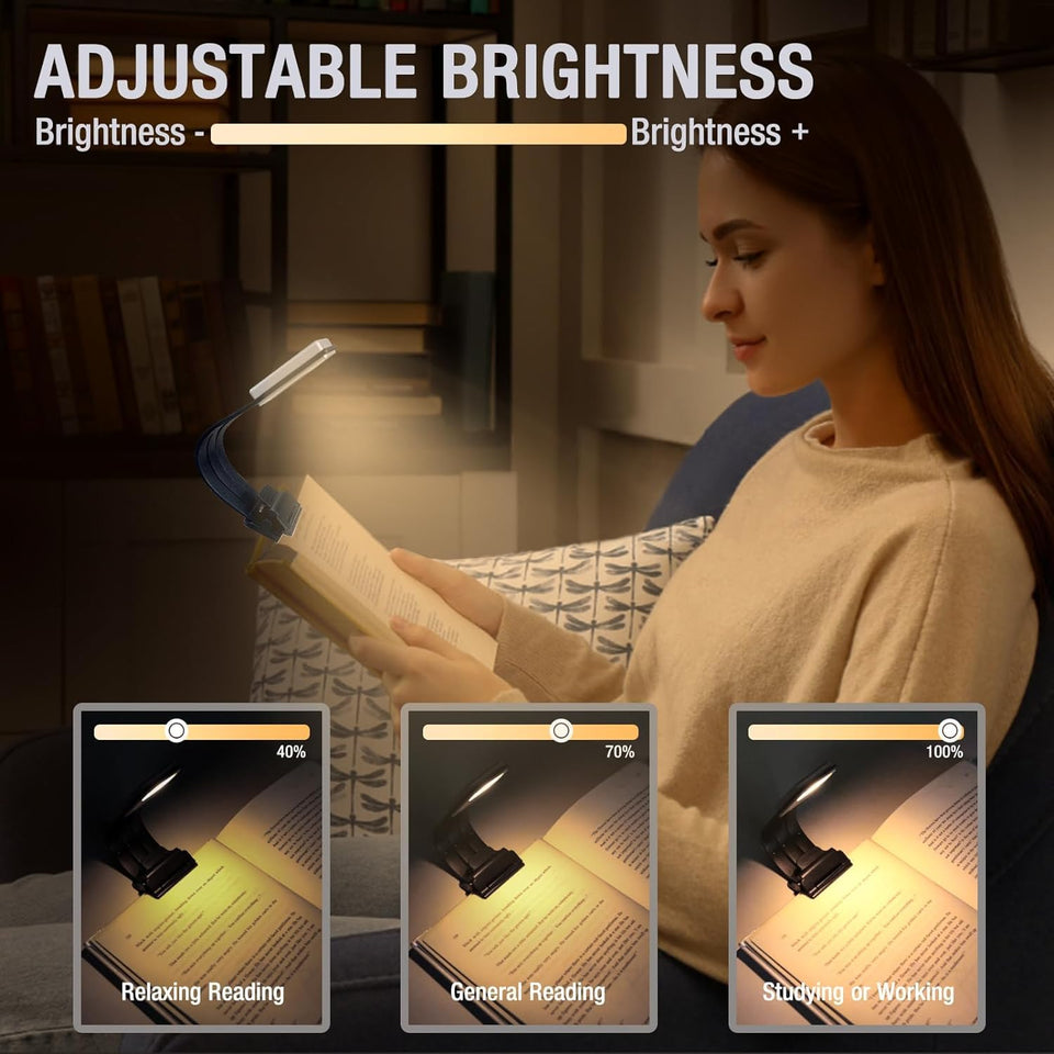 Vekkia Bookmark Book Light, Clip on Reading Lights for Books in Bed, Infinite Brightness Levels, Soft Light Easy for Eyes, Built-in USB Cable Easy Charge. Perfect for Readers & Kids