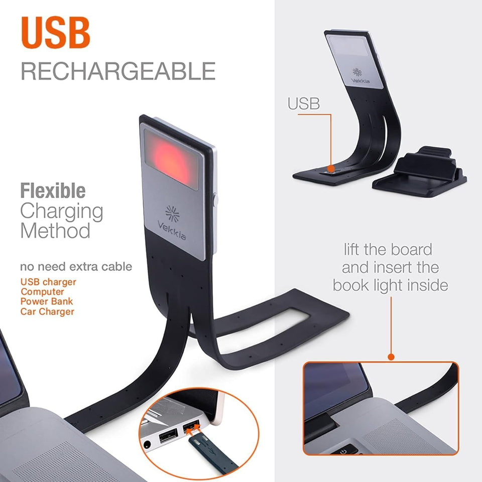 Vekkia Bookmark Book Light, Clip on Reading Lights for Books in Bed, Infinite Brightness Levels, Soft Light Easy for Eyes, Built-in USB Cable Easy Charge. Perfect for Readers & Kids