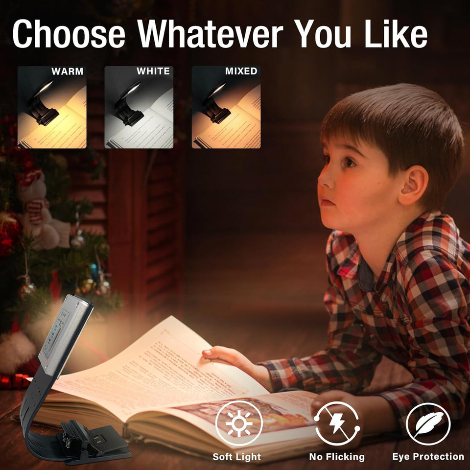 Vekkia Bookmark Book Light, Clip on Reading Lights for Books in Bed, Infinite Brightness Levels, Soft Light Easy for Eyes, Built-in USB Cable Easy Charge. Perfect for Readers & Kids
