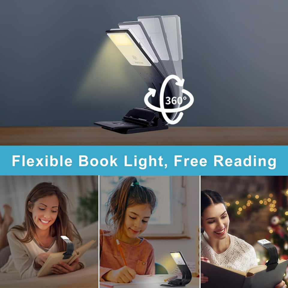 Vekkia Bookmark Book Light, Clip on Reading Lights for Books in Bed, Infinite Brightness Levels, Soft Light Easy for Eyes, Built-in USB Cable Easy Charge. Perfect for Readers & Kids