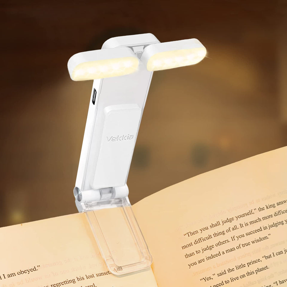 Vekkia 10 LED USB Rechargeable Book Light for Reading in Bed, Portable Clip-on LED Reading Light, Bookmark Lamp with 3 Colors & 5 Brightness, Perfect for Book Lovers