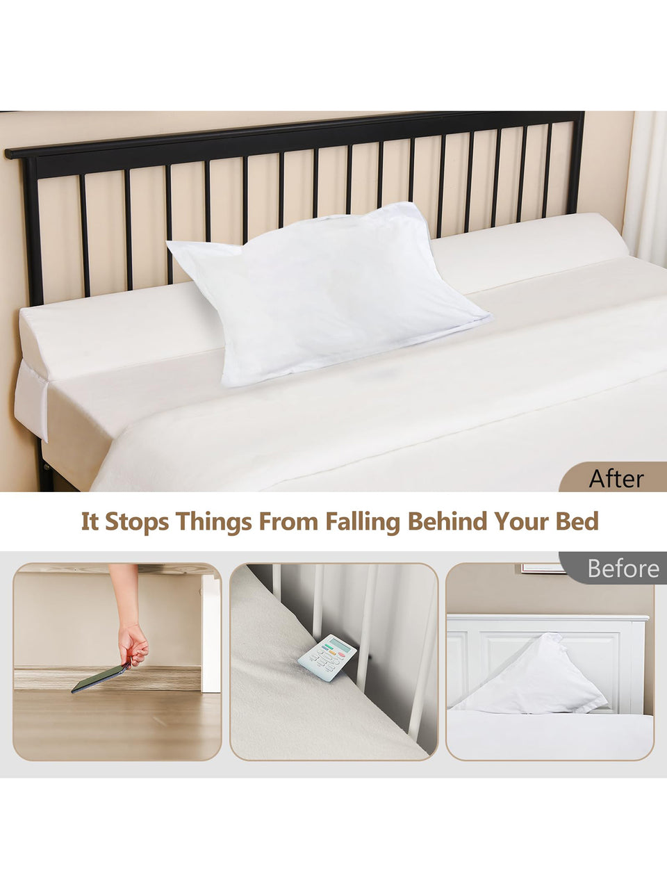 Vekkia Bed Wedge Pillow for Headboard/Wedge Pillow Headboard/Bed Gap Filler/Headboard Pillow,Pillow Wedge for Headboard Gap,Stop Loosing Your Pillows,Phone&Glasses