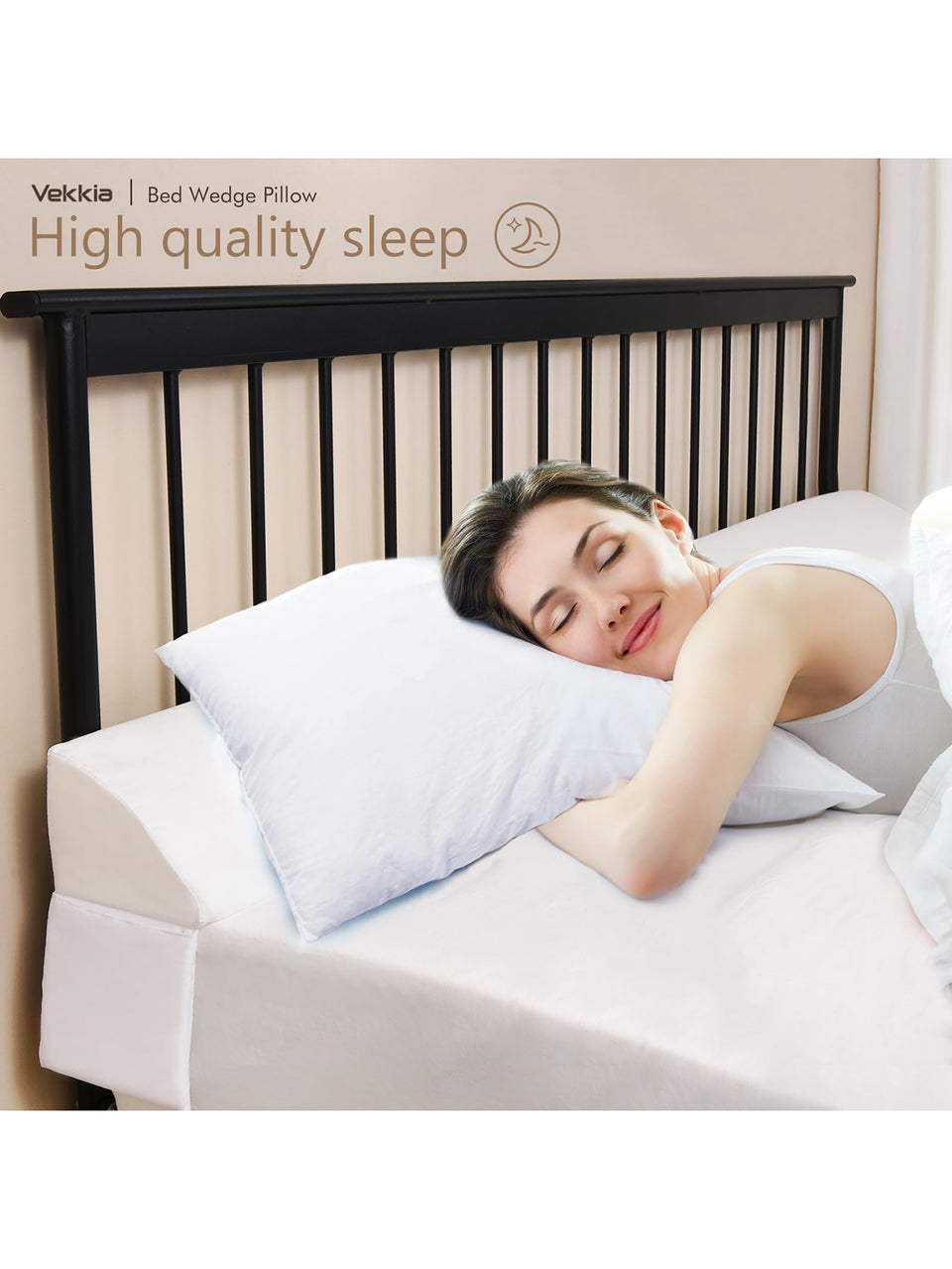 Vekkia Bed Wedge Pillow for Headboard/Wedge Pillow Headboard/Bed Gap Filler/Headboard Pillow,Pillow Wedge for Headboard Gap,Stop Loosing Your Pillows,Phone&Glasses