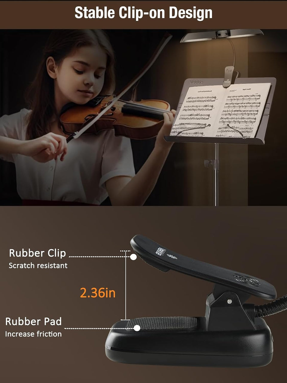 Vekkia 64 Led Rechargeable Music Stand Light, Folding Clip On Piano Lamp, Portable Professional 5 Brightness×3 Color Temperature, Perfect for Grand Piano, Book Reading