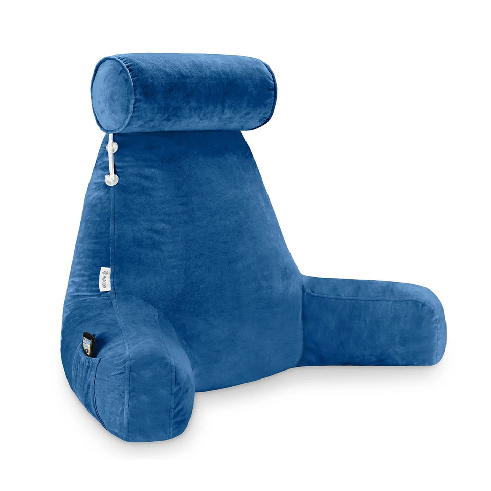 Large Reading & TV Bed Rest Pillow +2 Neck & Lumbar Pillows, W/Pocket-Royal  Blue