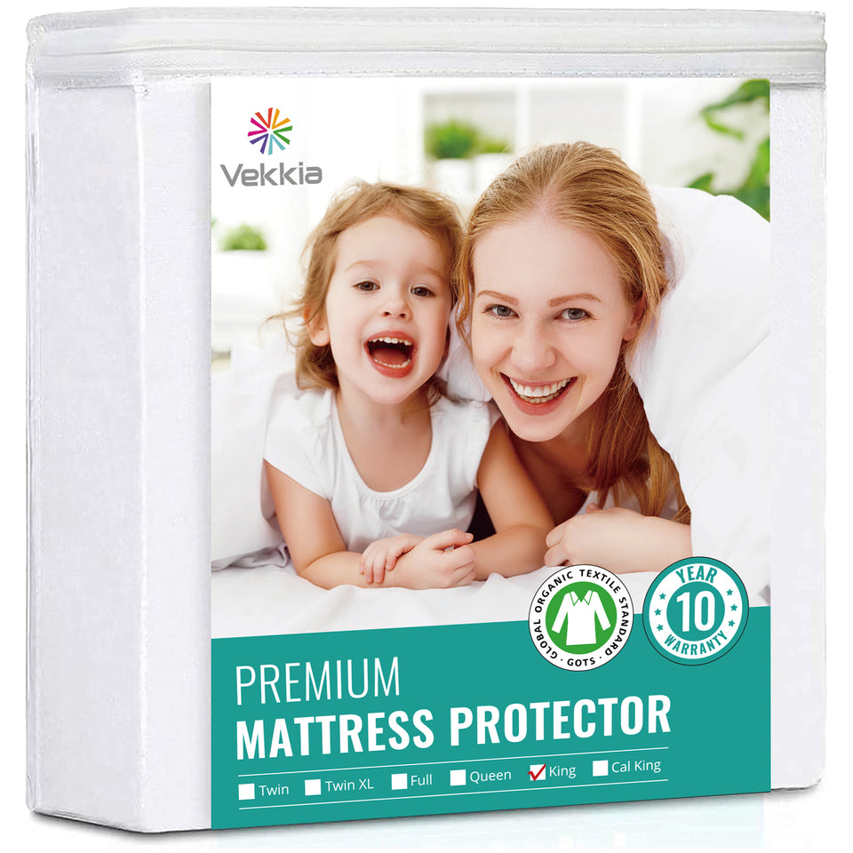 Vekkia Organic Mattress Protector Breathable Waterproof Mattress Cover,Fitted 8"-18" Deep